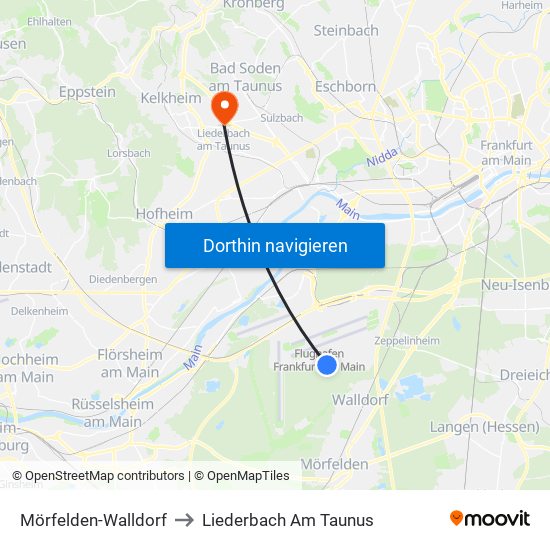 Mörfelden-Walldorf to Liederbach Am Taunus map