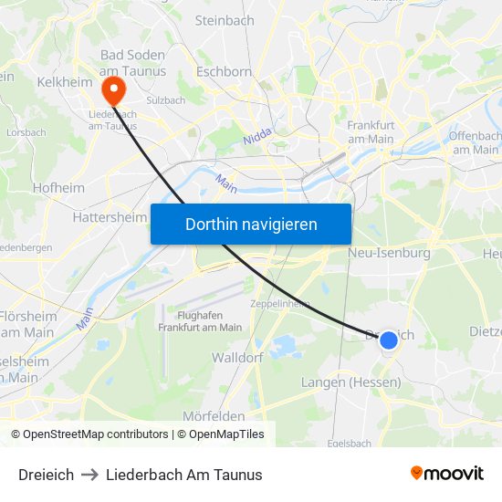 Dreieich to Liederbach Am Taunus map