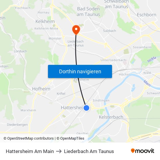 Hattersheim Am Main to Liederbach Am Taunus map