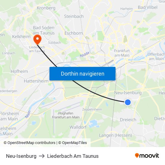 Neu-Isenburg to Liederbach Am Taunus map