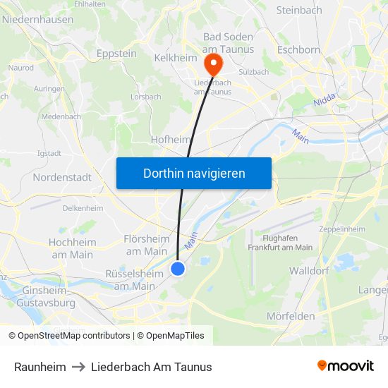 Raunheim to Liederbach Am Taunus map