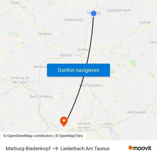 Marburg-Biedenkopf to Liederbach Am Taunus map