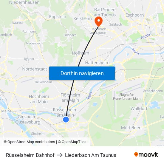 Rüsselsheim Bahnhof to Liederbach Am Taunus map