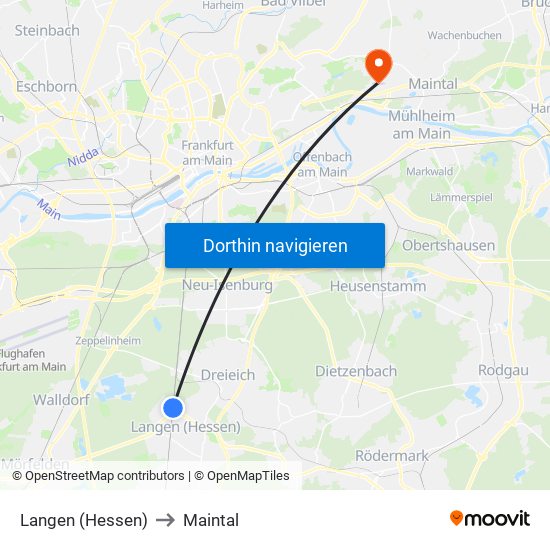 Langen (Hessen) to Maintal map