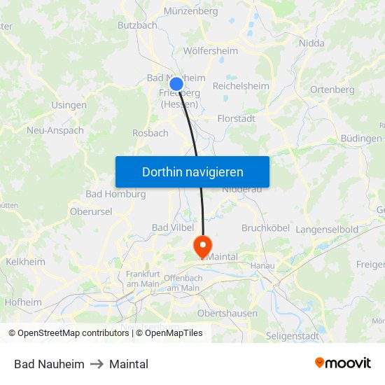 Bad Nauheim to Maintal map