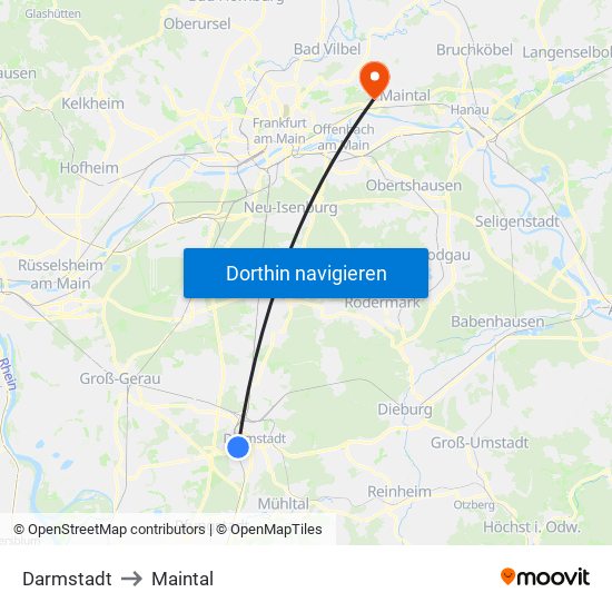 Darmstadt to Maintal map