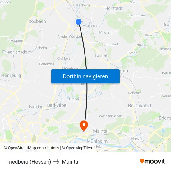 Friedberg (Hessen) to Maintal map
