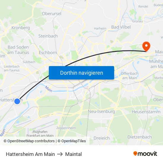 Hattersheim Am Main to Maintal map