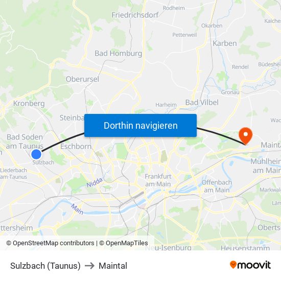 Sulzbach (Taunus) to Maintal map
