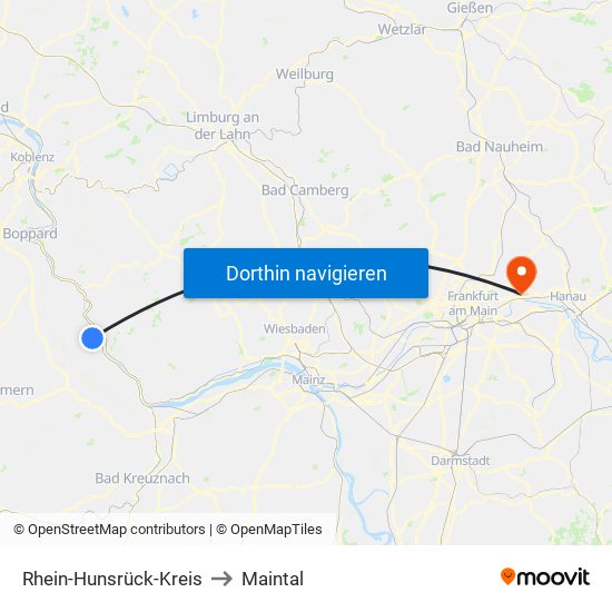 Rhein-Hunsrück-Kreis to Maintal map