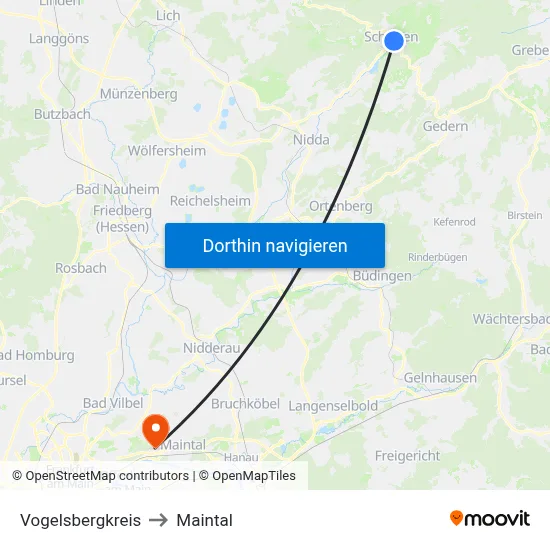 Vogelsbergkreis to Maintal map