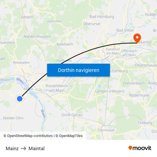 Mainz to Maintal map