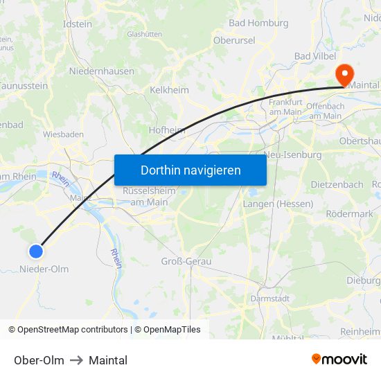 Ober-Olm to Maintal map