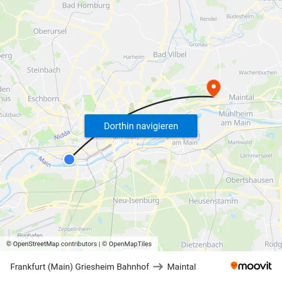 Frankfurt (Main) Griesheim Bahnhof to Maintal map