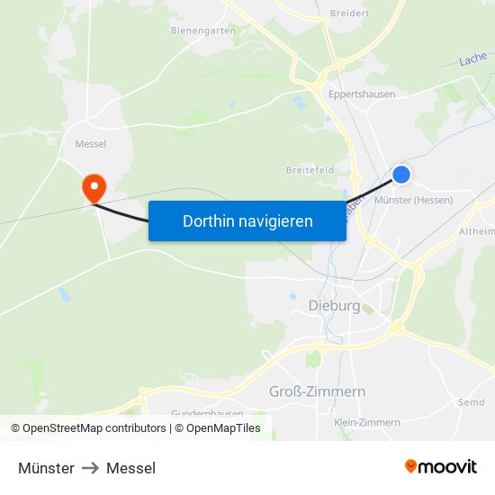 Münster to Messel map