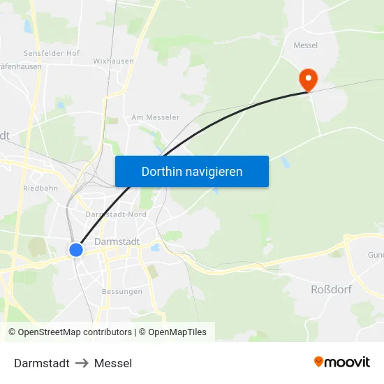 Darmstadt to Messel map