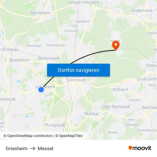 Griesheim to Messel map