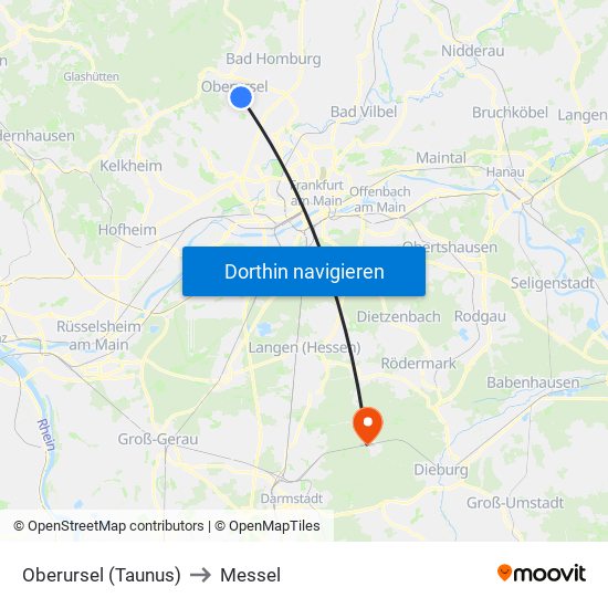 Oberursel (Taunus) to Messel map