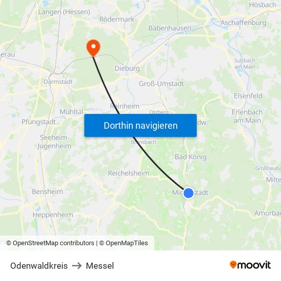 Odenwaldkreis to Messel map