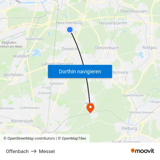 Offenbach to Messel map