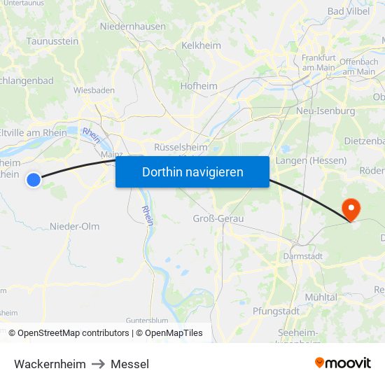 Wackernheim to Messel map