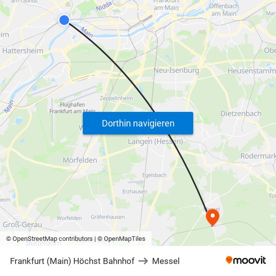 Frankfurt (Main) Höchst Bahnhof to Messel map