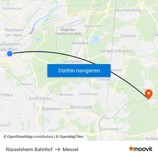 Rüsselsheim Bahnhof to Messel map