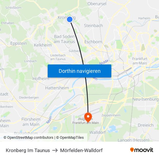 Kronberg Im Taunus to Mörfelden-Walldorf map