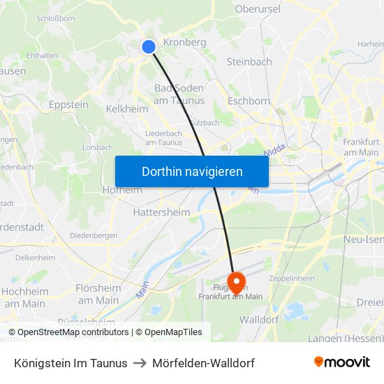 Königstein Im Taunus to Mörfelden-Walldorf map