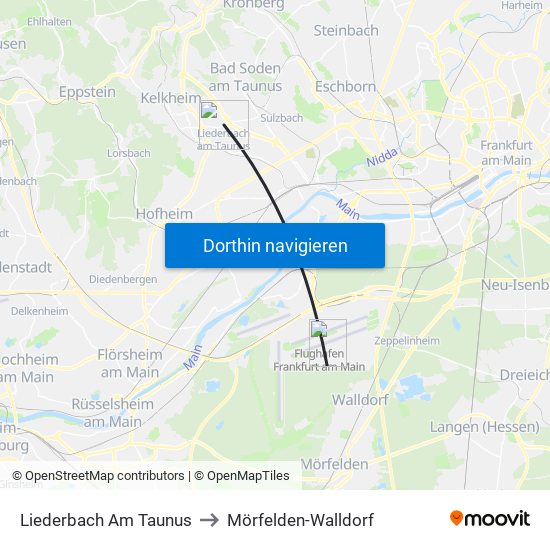 Liederbach Am Taunus to Mörfelden-Walldorf map