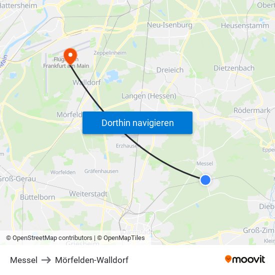 Messel to Mörfelden-Walldorf map