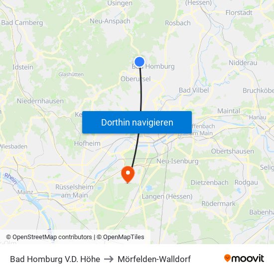Bad Homburg V.D. Höhe to Mörfelden-Walldorf map