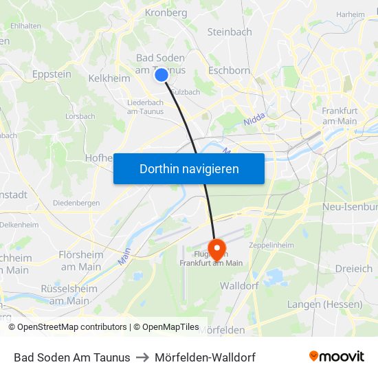 Bad Soden Am Taunus to Mörfelden-Walldorf map