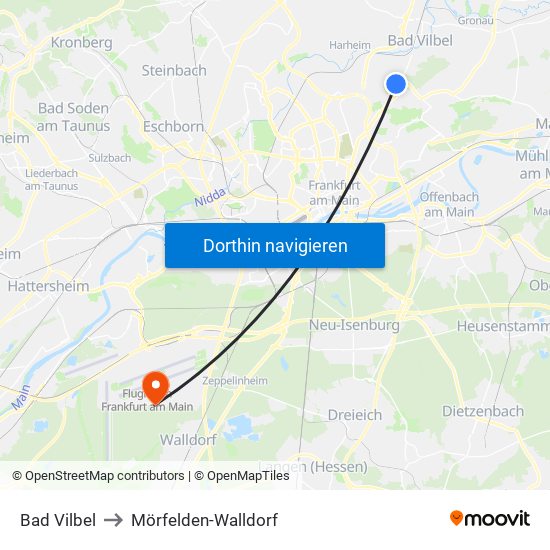 Bad Vilbel to Mörfelden-Walldorf map