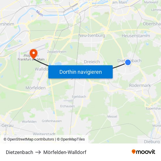 Dietzenbach to Mörfelden-Walldorf map