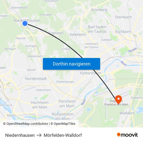 Niedernhausen to Mörfelden-Walldorf map