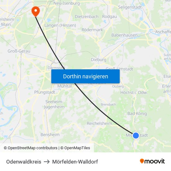 Odenwaldkreis to Mörfelden-Walldorf map