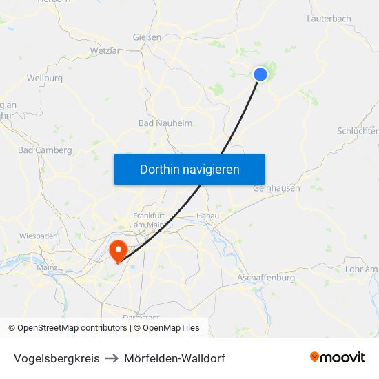 Vogelsbergkreis to Mörfelden-Walldorf map