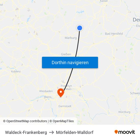 Waldeck-Frankenberg to Mörfelden-Walldorf map