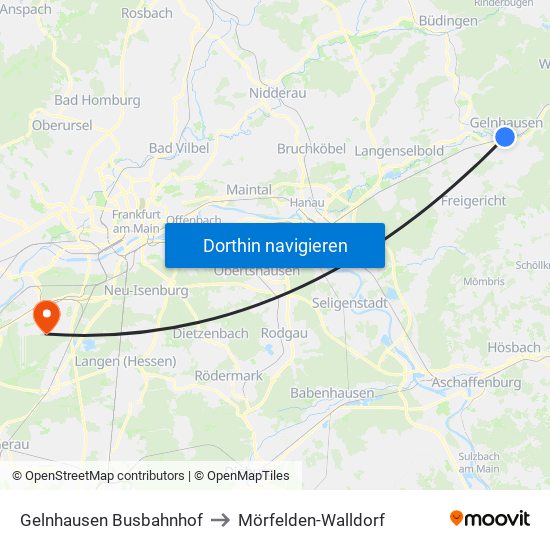 Gelnhausen Busbahnhof to Mörfelden-Walldorf map