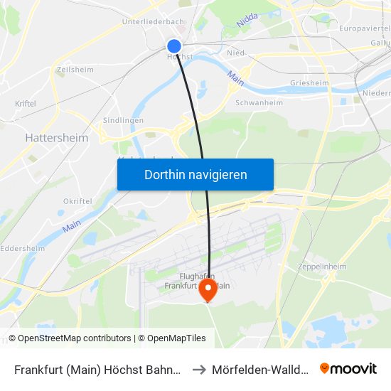 Frankfurt (Main) Höchst Bahnhof to Mörfelden-Walldorf map