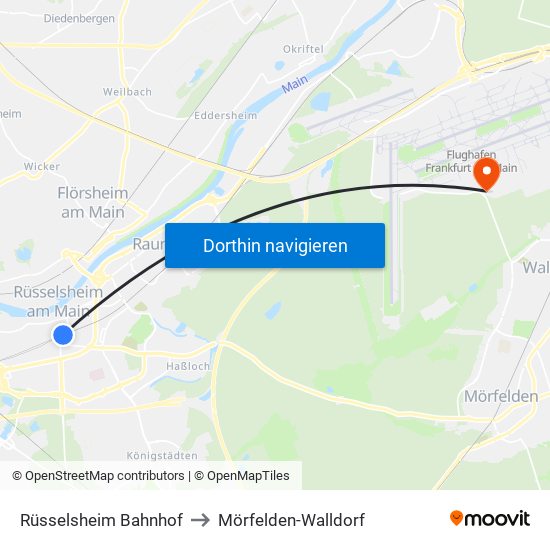 Rüsselsheim Bahnhof to Mörfelden-Walldorf map