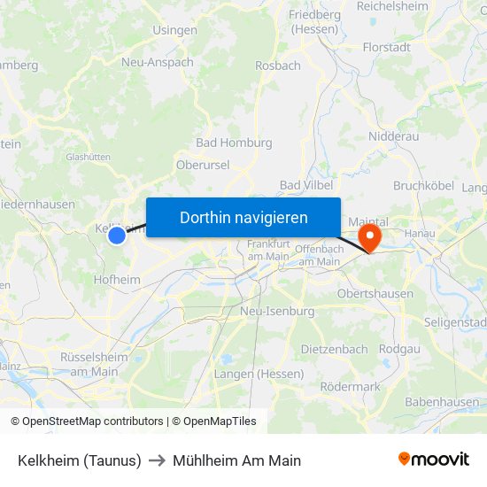 Kelkheim (Taunus) to Mühlheim Am Main map