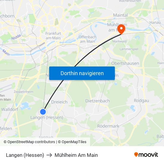 Langen (Hessen) to Mühlheim Am Main map