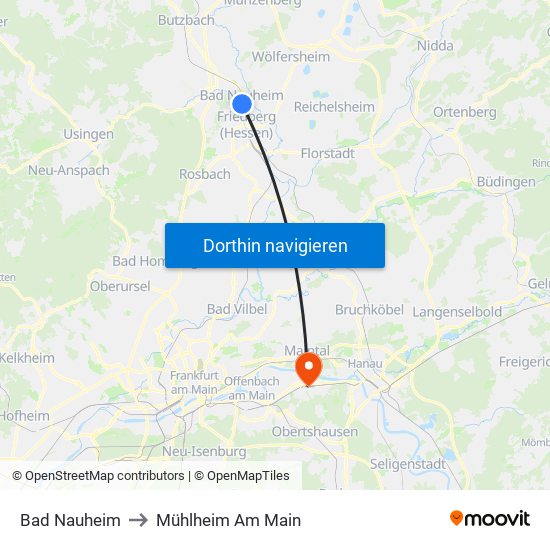 Bad Nauheim to Mühlheim Am Main map