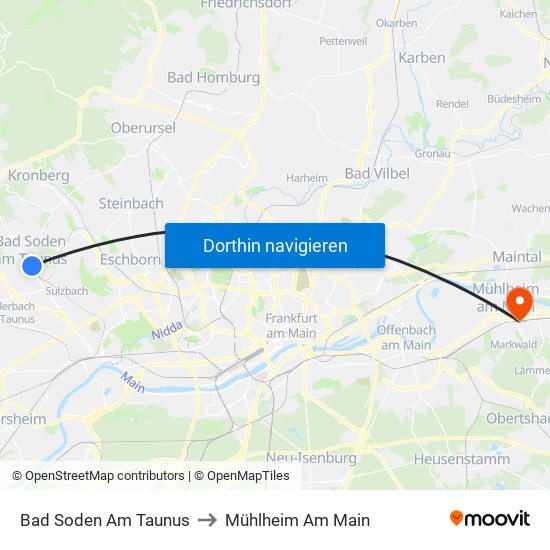 Bad Soden Am Taunus to Mühlheim Am Main map