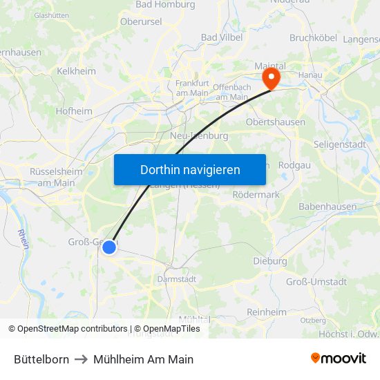 Büttelborn to Mühlheim Am Main map