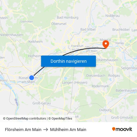 Flörsheim Am Main to Mühlheim Am Main map