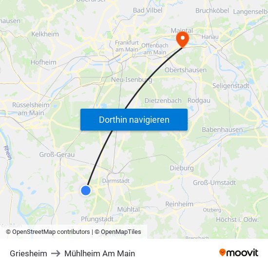 Griesheim to Mühlheim Am Main map