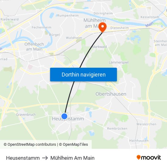 Heusenstamm to Mühlheim Am Main map